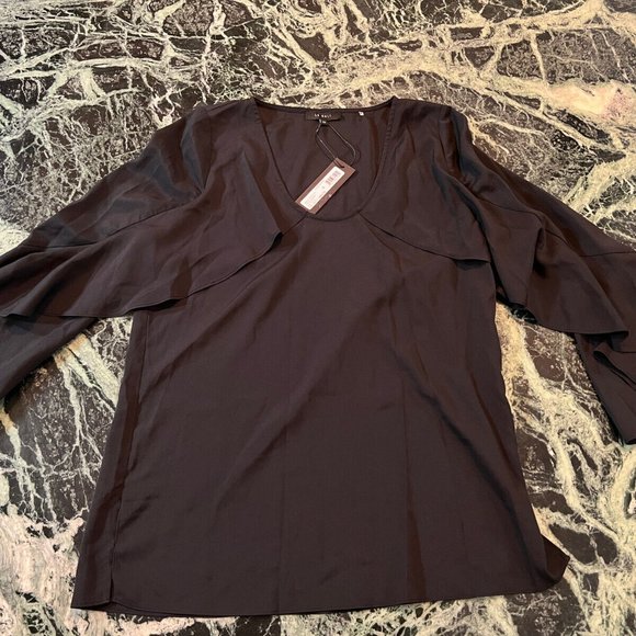 NWT WOMEN'S LE GALI ANNIE BELL SLEEVE RUFFLED BLOUSE size XS black $99 - Picture 3 of 10